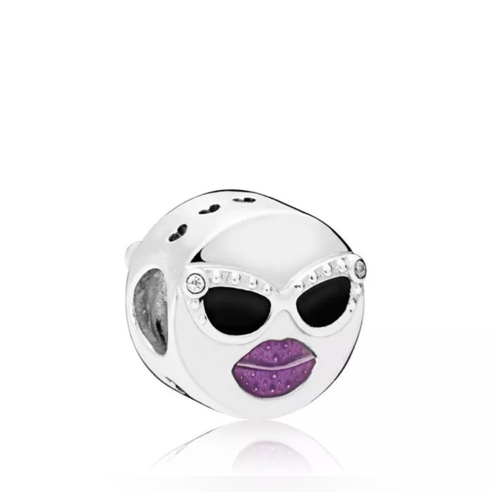 NEW•Silver & White enamel Sunglasses emoji DIY charm
